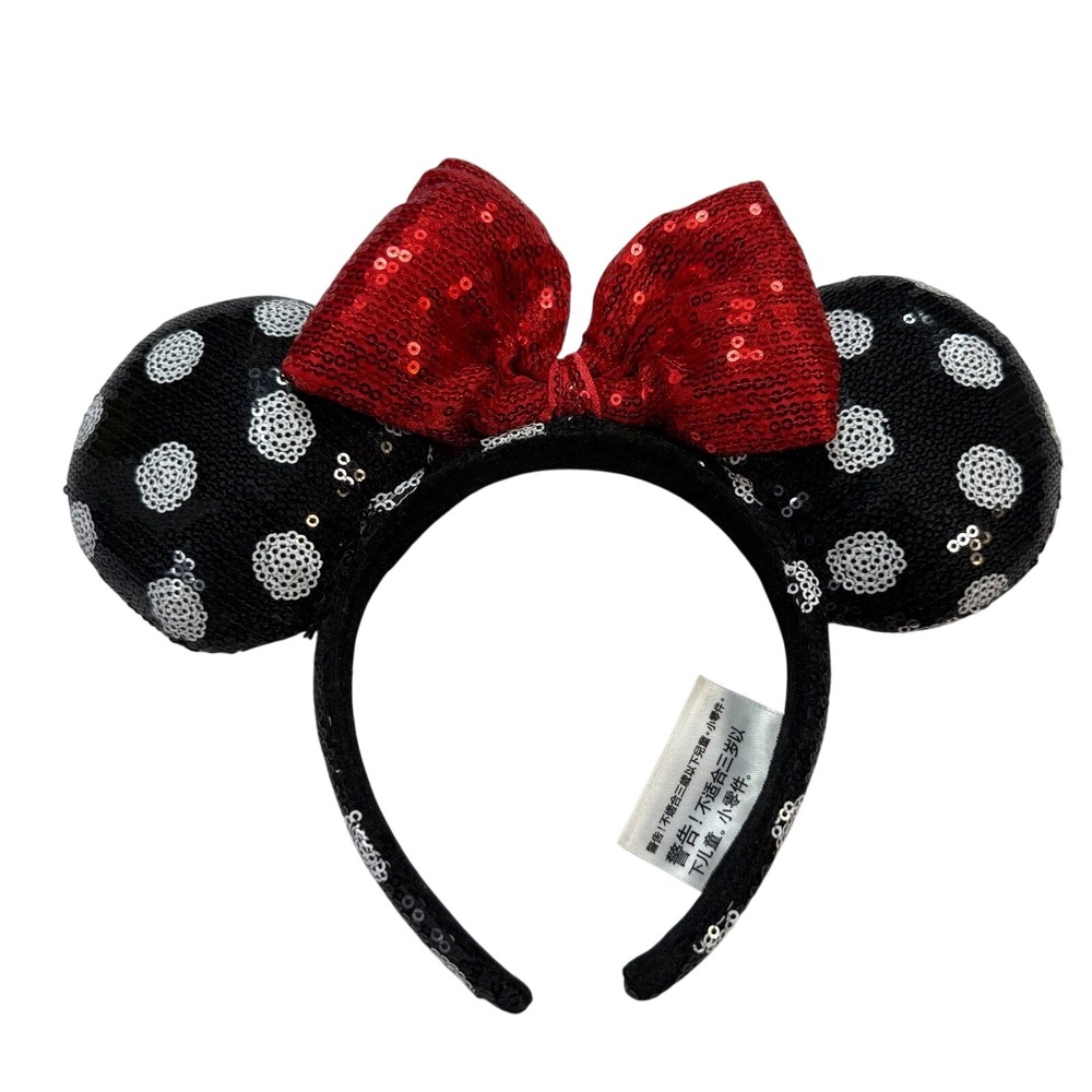 Disney‎ Parks Tokyo Minnie Mouse Ears Headband Red Excellent Sequin Polka Dot